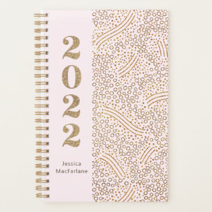 Agenda Monograma moderno Rubor Pink Gold Confetti 2022
