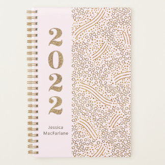 Agenda Monograma moderno Rubor Pink Gold Confetti 2022