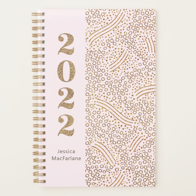 Agenda Monograma moderno Rubor Pink Gold Confetti 2022 (Anverso)