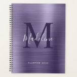 Agenda Monograma moderno simple cepillado metálico púrpur<br><div class="desc">Moderno y simple cepillado de monograma metálico púrpura</div>