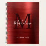 Agenda Monograma moderno simple cepillado metálico rojo<br><div class="desc">Moderno Planificador de Monograma Rojo Metálico Cepillado Simple</div>
