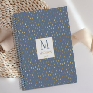Agenda Monograma moderno tendencia gota de lluvia azul or