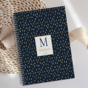 Agenda Monograma moderno trendy de gotas de lluvia en oro