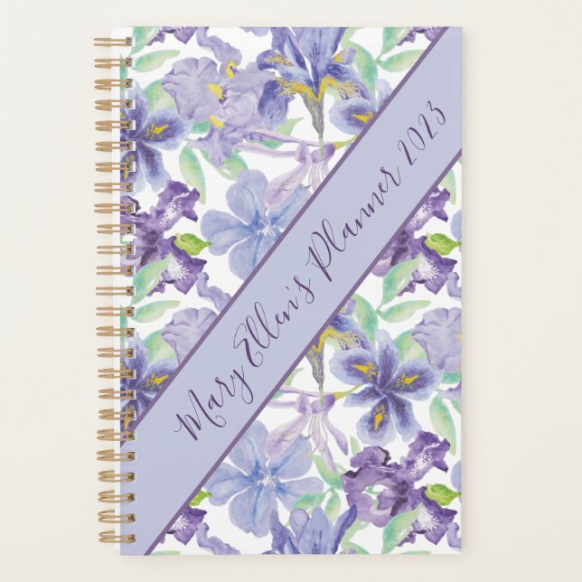 Agenda Monograma Morado Amarillo Iris Floral Año de Agua (Anverso)
