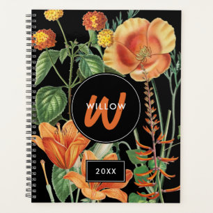 Agenda Monograma Naranja negro de flores silvestres de co