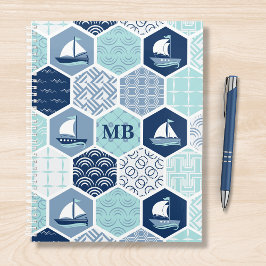 Agenda Monograma Nautical Moderno Boat Blue Personalizado