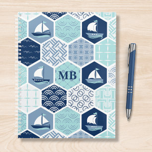 Agenda Monograma Nautical Moderno Boat Blue Personalizado