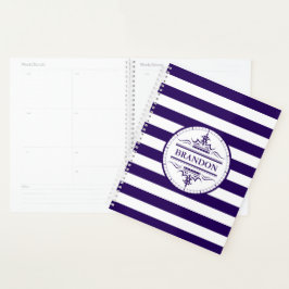 Agenda Monograma Nautical Naval Blue Stripes Planner