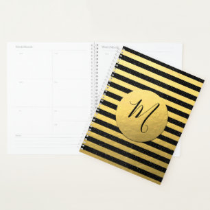 Agenda Monograma negro con falso Purpurina de Relieve met