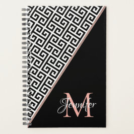 Agenda Monograma negro de clave griega Rosa diagonal