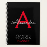 Agenda Monograma negro rojo 2022 Elegante<br><div class="desc">2022 Monograma Rojo y Negro y Planificador de bloc de notas en espiral inicial. Esto hace que el dulce perfecto cumpleaños 16,  boda,  ducha de novia,  aniversario,  ducha de bebé o fiesta de soltera sea regalo para alguien que ama el lujo glam y los estilos de moda.</div>