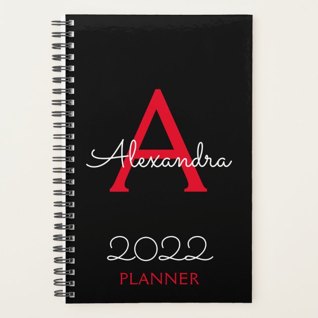 Agenda Monograma negro rojo 2022 Elegante (Anverso)
