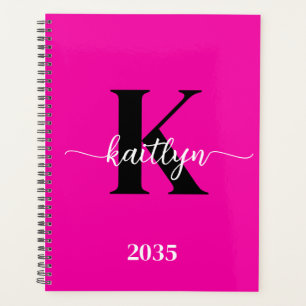 Agenda Monograma negro rosado caliente