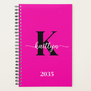 Agenda Monograma negro rosado caliente