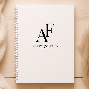 Agenda Monograma negro y blanco elegante simple boda
