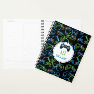 Agenda Monograma Neon Blue & Green Pattern