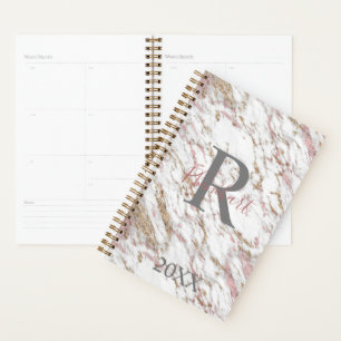 Agenda Monograma Nombre Inicial Blanco Gris Oro Rosa Márm