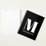 Agenda Monograma Nombre inicial simple personalizado<br><div class="desc">Moderna tipografía minimalista monograma diseño inicial de nombre en blanco sobre negro que se puede cambiar para personalizar.</div>