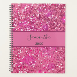 Agenda Monograma Nombre Purpurina rosado caliente Sparkle