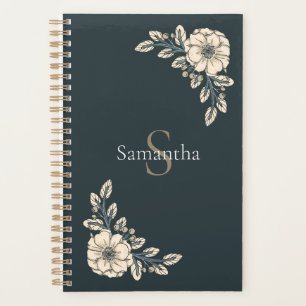 Agenda Monograma Oxford Blue Gold Flores elegantes