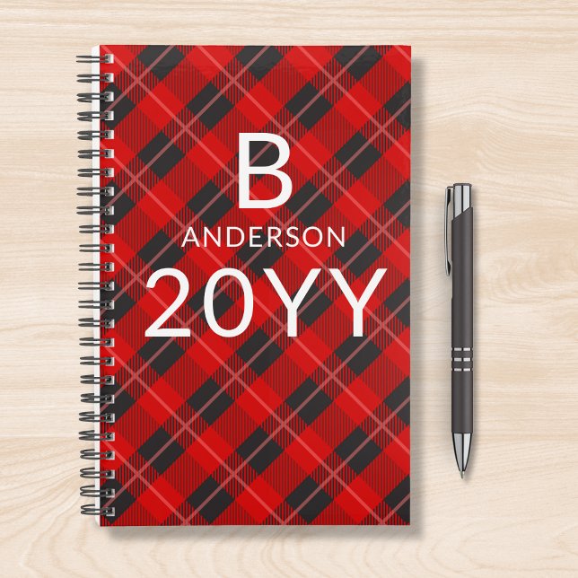 Agenda Monograma Patrón de Placa Tartán Rojo Personalizad (Subido por el creador)