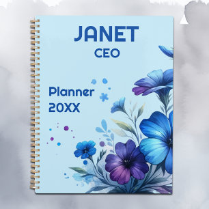 Agenda Monograma Pequeña empresa Flor azul en azul