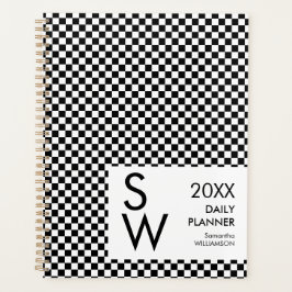 Agenda Monograma Personalizado a Cuadros en Blanco y Negr