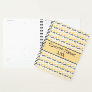 Agenda Monograma Personalizado Amarillo Gris Chevron