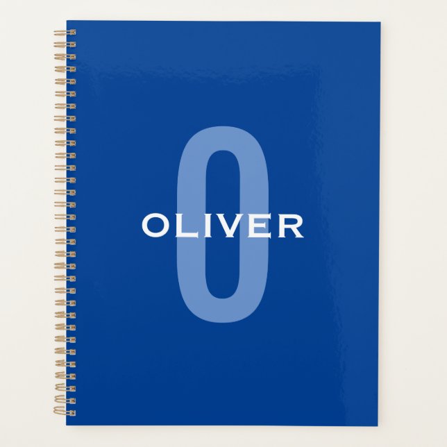 Agenda Monograma Personalizado Azul Blanco Nombre (Anverso)
