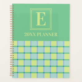 Agenda Monograma personalizado azul verde lima de damero