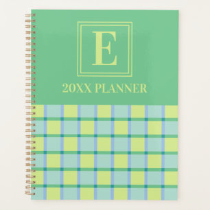 Agenda Monograma personalizado azul verde lima de damero