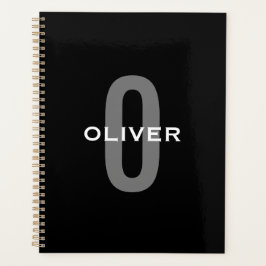 Agenda Monograma personalizado Blanco gris negro nombre