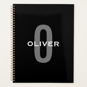 Agenda Monograma personalizado Blanco gris negro nombre