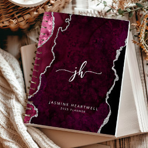 Agenda Monograma Personalizado Burgundy Plata Ágata 2025
