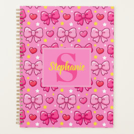 Agenda Monograma Personalizado con Lazos y Corazones Rosa