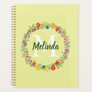 Agenda Monograma personalizado de franjas verdes de flore