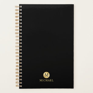 Agenda Monograma personalizado de lujo negro y oro