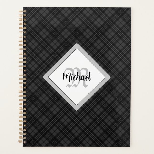 Agenda Monograma personalizado del blanco negro de moda (Anverso)