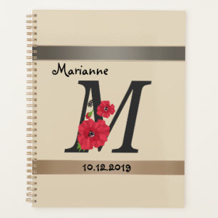 Agenda Monograma personalizado editable M texto flor roja