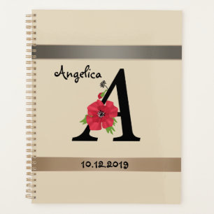 Agenda Monograma personalizado editable Un texto flor roj