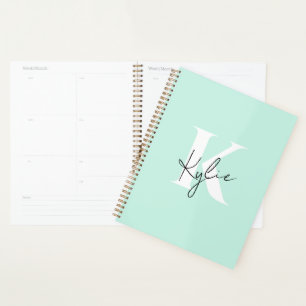 Agenda Monograma personalizado moderno de crema de menta: