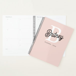 Agenda Monograma personalizado moderno y nombre Pastel ro