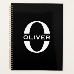 Agenda Monograma Personalizado Nombre Blanco Y Negro