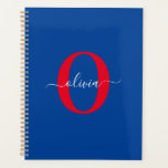 Agenda Monograma personalizado Nombre de guión Azul Blanc<br><div class="desc">Este elegante monograma y el elegante diseño del nombre de la escritura se pueden dar como regalo para un cumpleaños, boda, ducha de novia, aniversario, Día de la Madre o cualquier ocasión. Se puede personalizar con el nombre y la inicial de la persona. Puede cambiar el tipo de letra, el...</div>