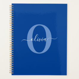 Agenda Monograma personalizado Nombre de guión Azul Blanc