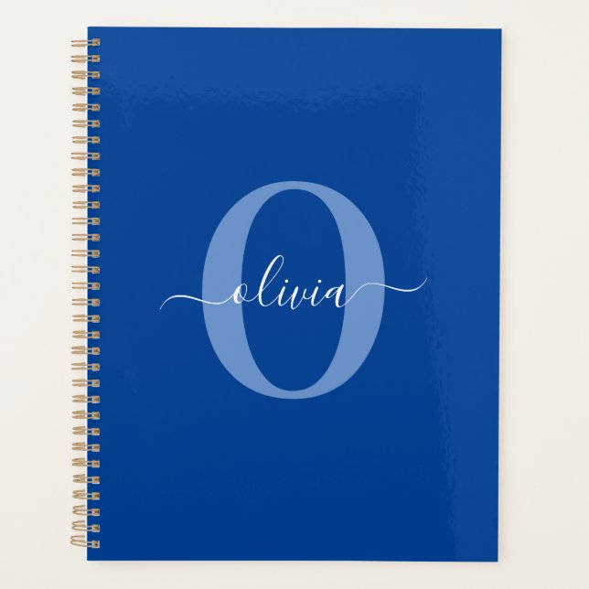 Agenda Monograma personalizado Nombre de guión Azul Blanc (Anverso)