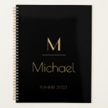 Agenda Monograma personalizado | Nombre Negro y Oro<br><div class="desc">Fuente personalizada Monograma negro y dorado Art Deco,  La plantilla está configurada para que pueda personalizar con su nombre y inicial. Si desea cambiar el color o estilo del tipo de letra,  haga clic en personalizar más allá de que el final de la plantilla.</div>