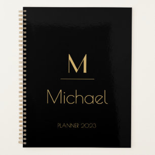 Agenda Monograma personalizado   Nombre Negro y Oro