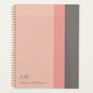 Agenda Monograma Personalizado Rosa, Arena Rosa y Gris