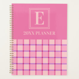 Agenda Monograma personalizado rosa púrpura de damero mod